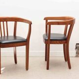 Stoelcker chair in black faux leather and oak