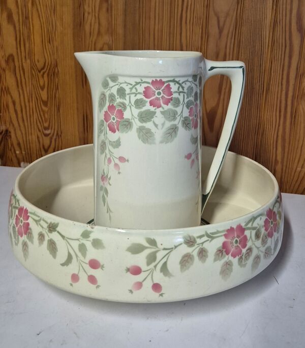 K&G lunéville églantine broc et cuvette faïence ensemble toilette