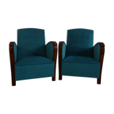 Pair of Club armchairs Art deco 1920 - velvet - fully restored