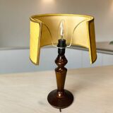 Classical wooden table lamp with silk half shade