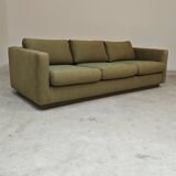 Pierre Frey modernist bench in green and gold patterned fabric