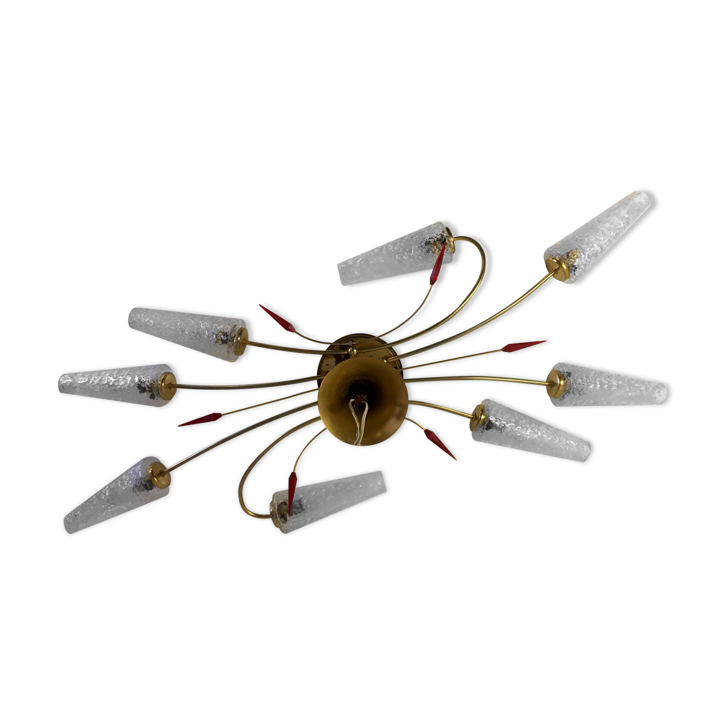 Lustre 8 brass lights and blown glass - 60s