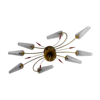 Lustre 8 feux laiton et verre soufflé années 60