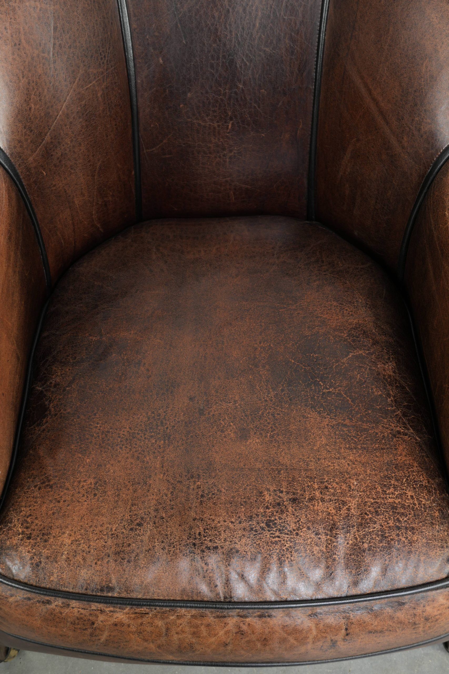 Vintage sheepskin armchair with a unique design and timeless appearance