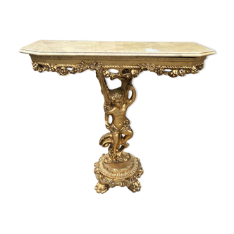 Console en bois sculpté et en marbre - XXe