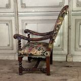 Carved walnut and tapestry armchair, late 17th century