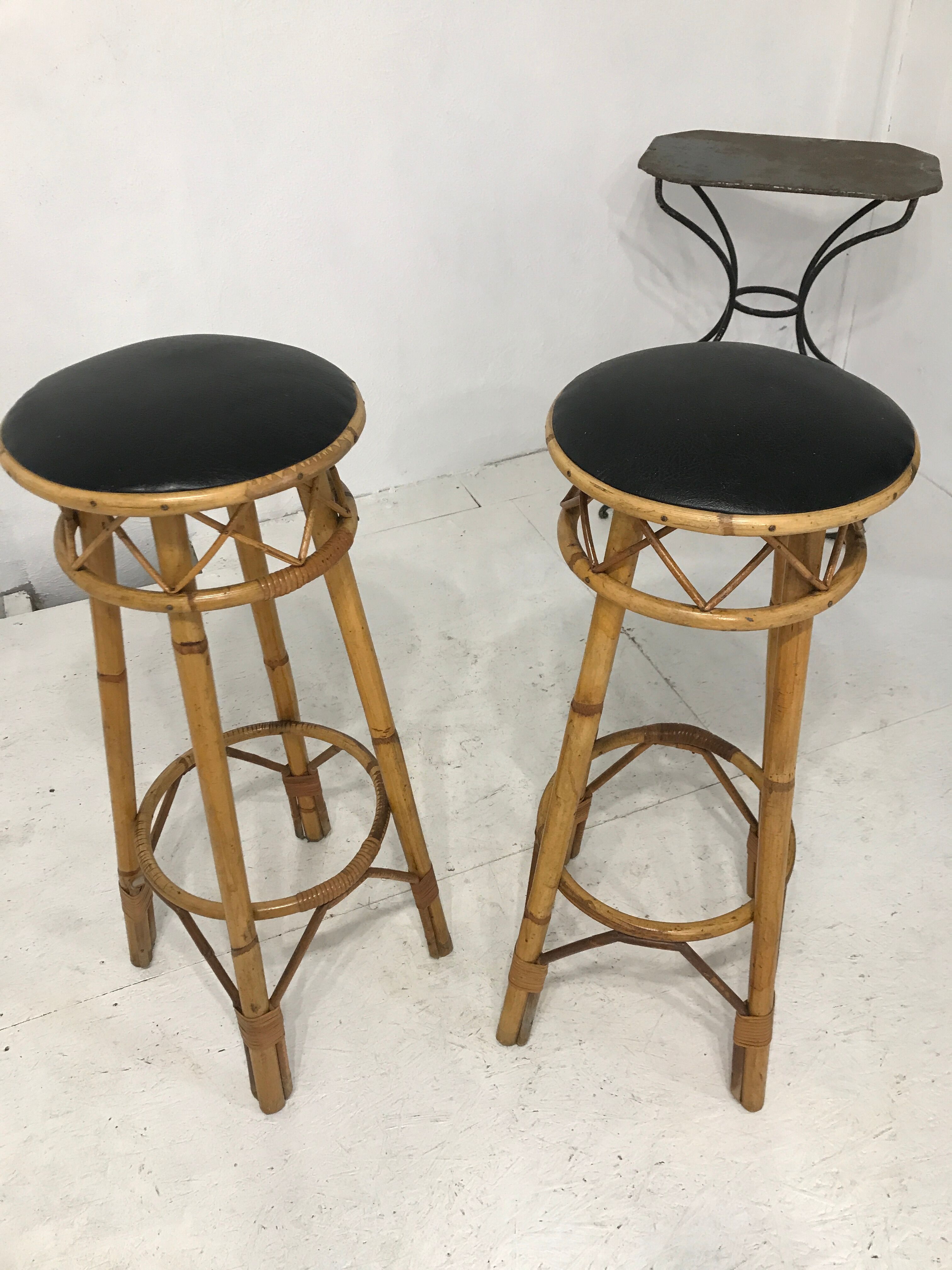 Pair of rattan bar stools