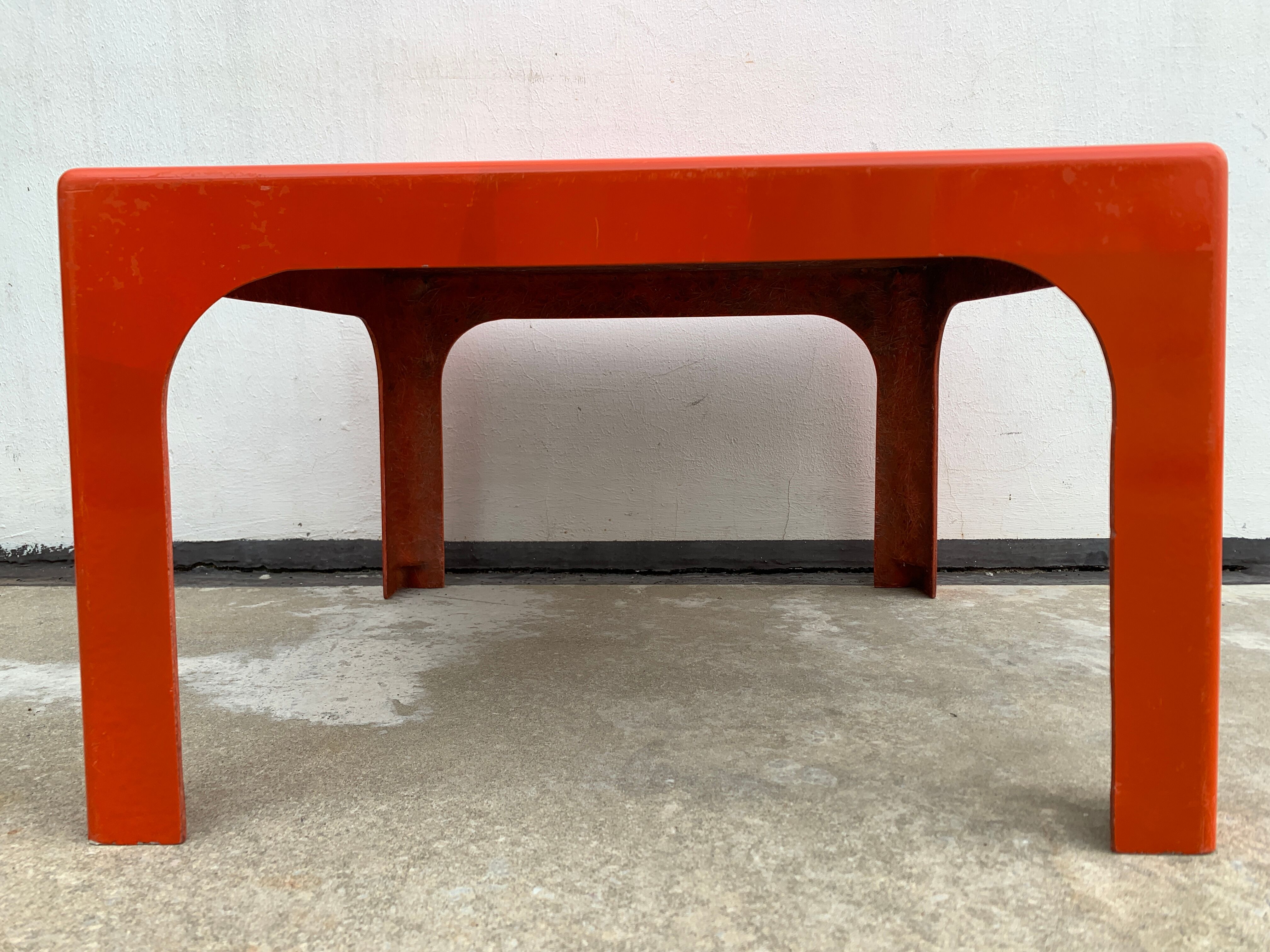 Square orange fiberglass coffee table