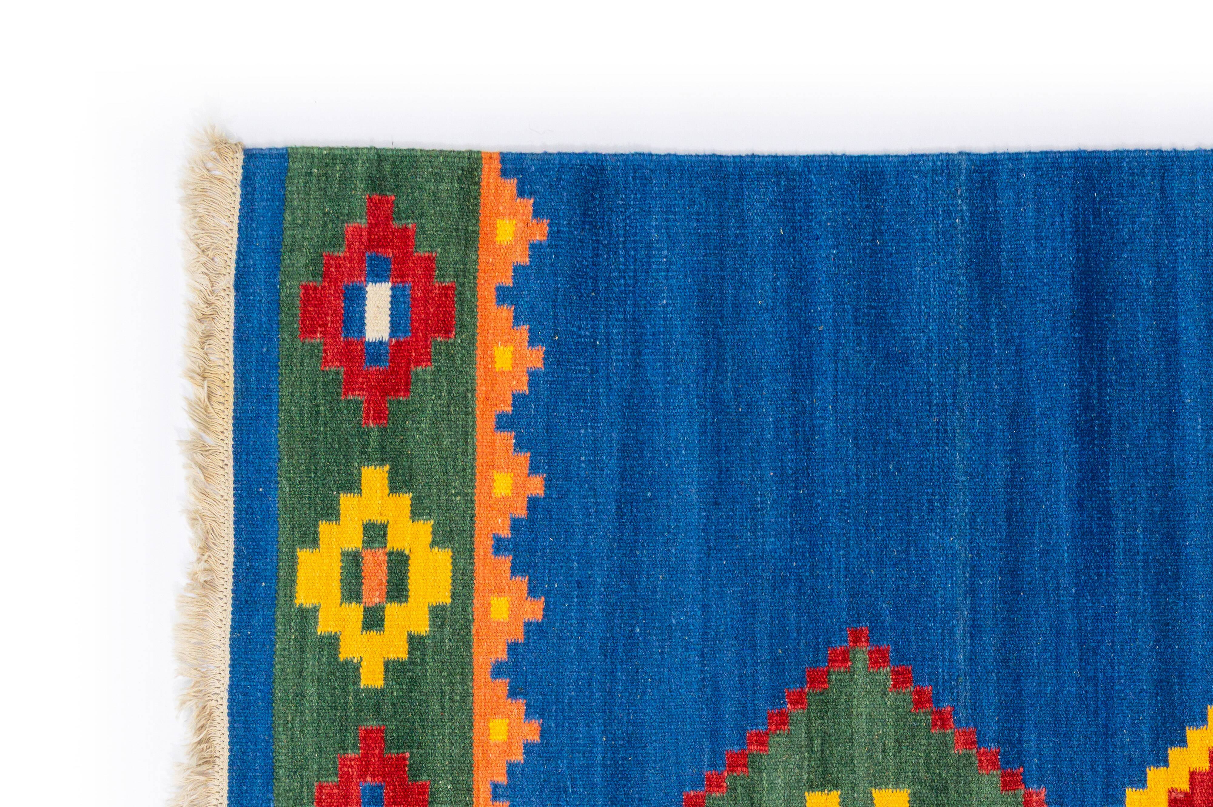 Scandinavian style vintage flat weave/kilim rug. 243 (254) x 164 cm = 96 (1
