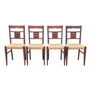 Lot de 4 chaises en chêne - corde