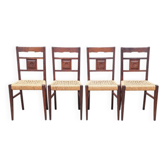 Lot de 4 chaises en chêne et corde