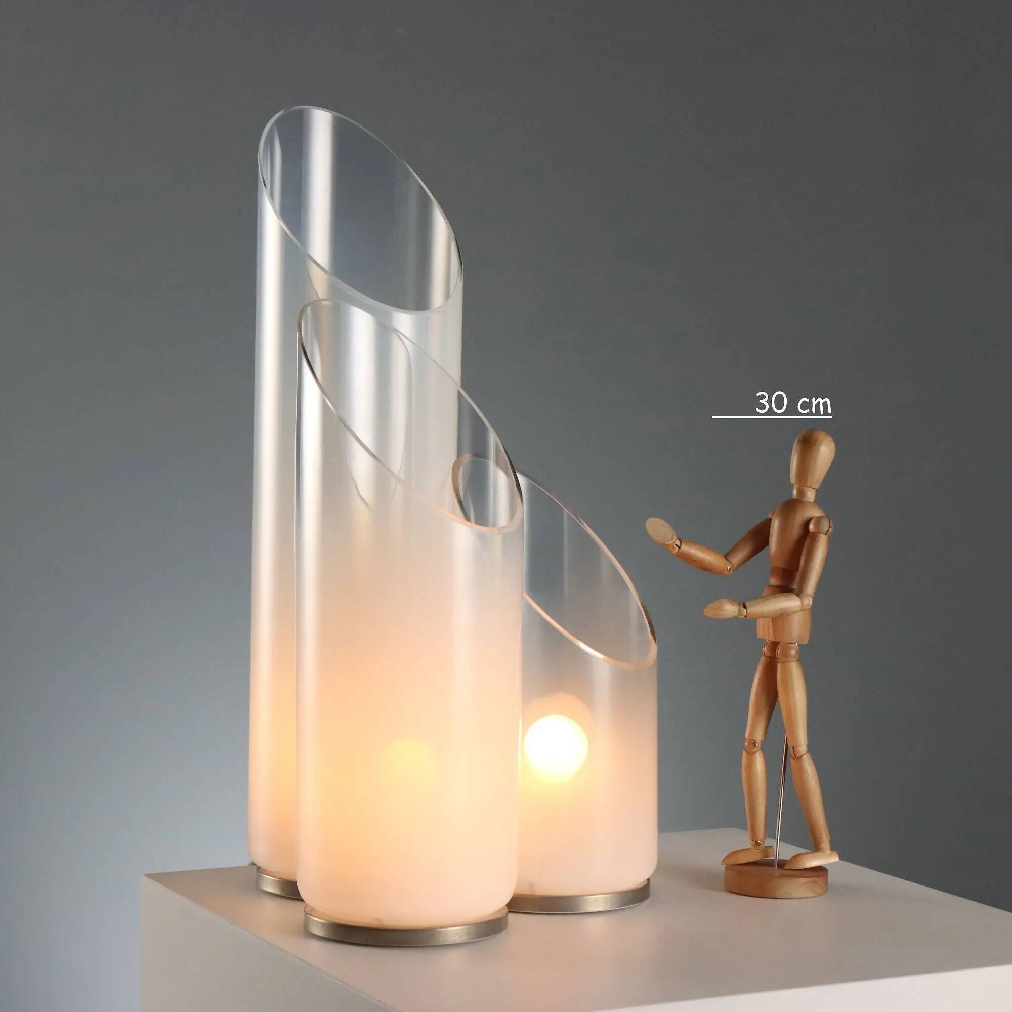 Vintage metal and glass table lamps, Italian design from the 1970s.