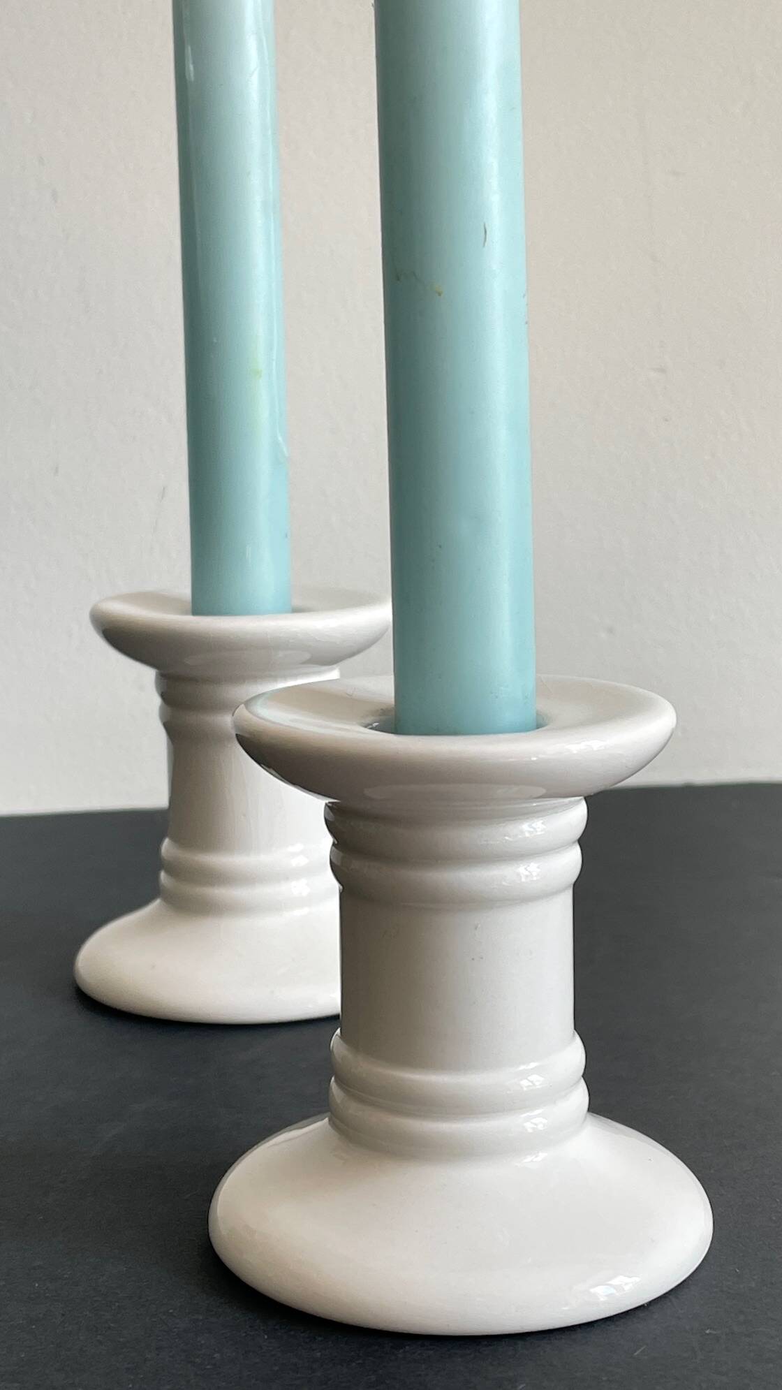 Pair of White Ceramic Candlesticks