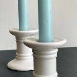 Pair of White Ceramic Candlesticks