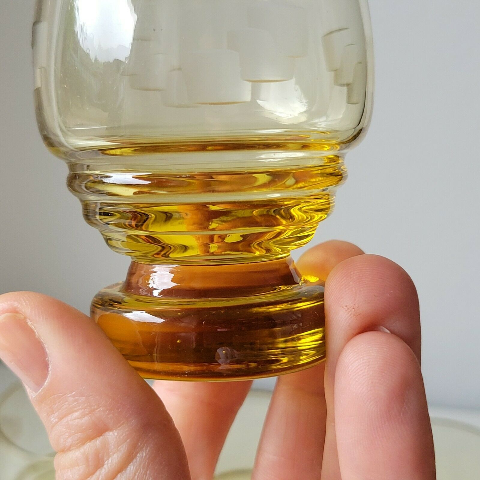 6 old art deco yellow cut glass liqueur glasses