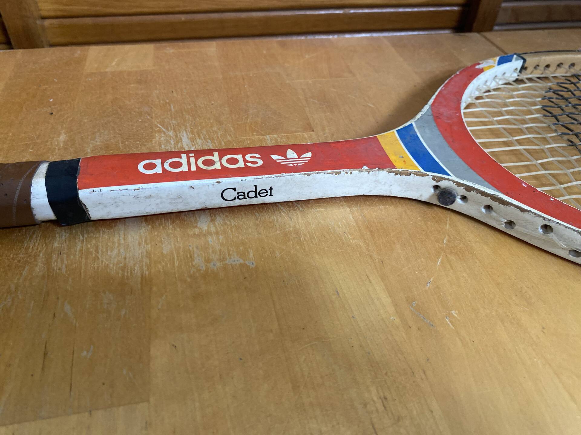 Vintage ADIDAS Cadet Wooden Tennis Racket + Sports Cover #E24