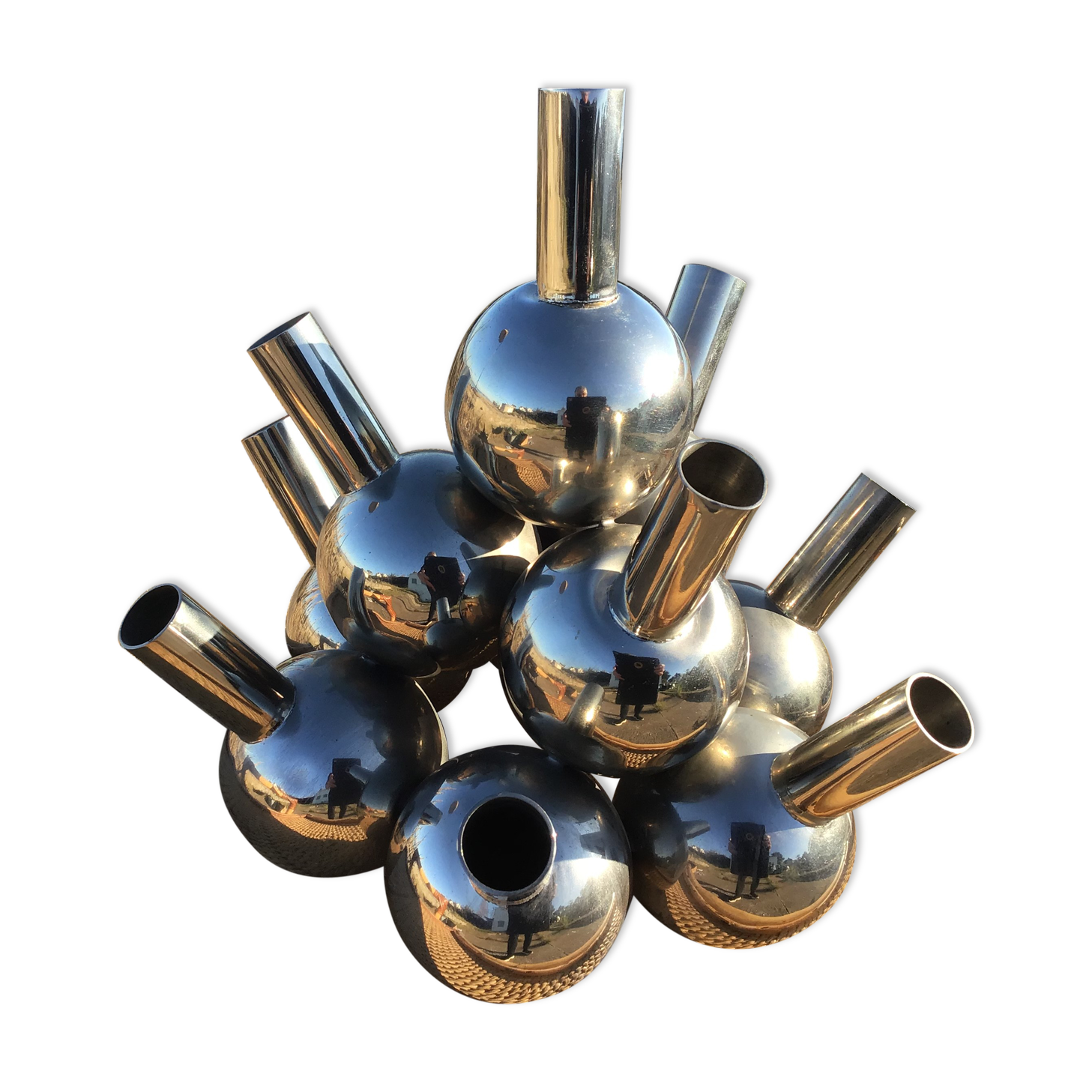 Multi-flower chrome metal vase