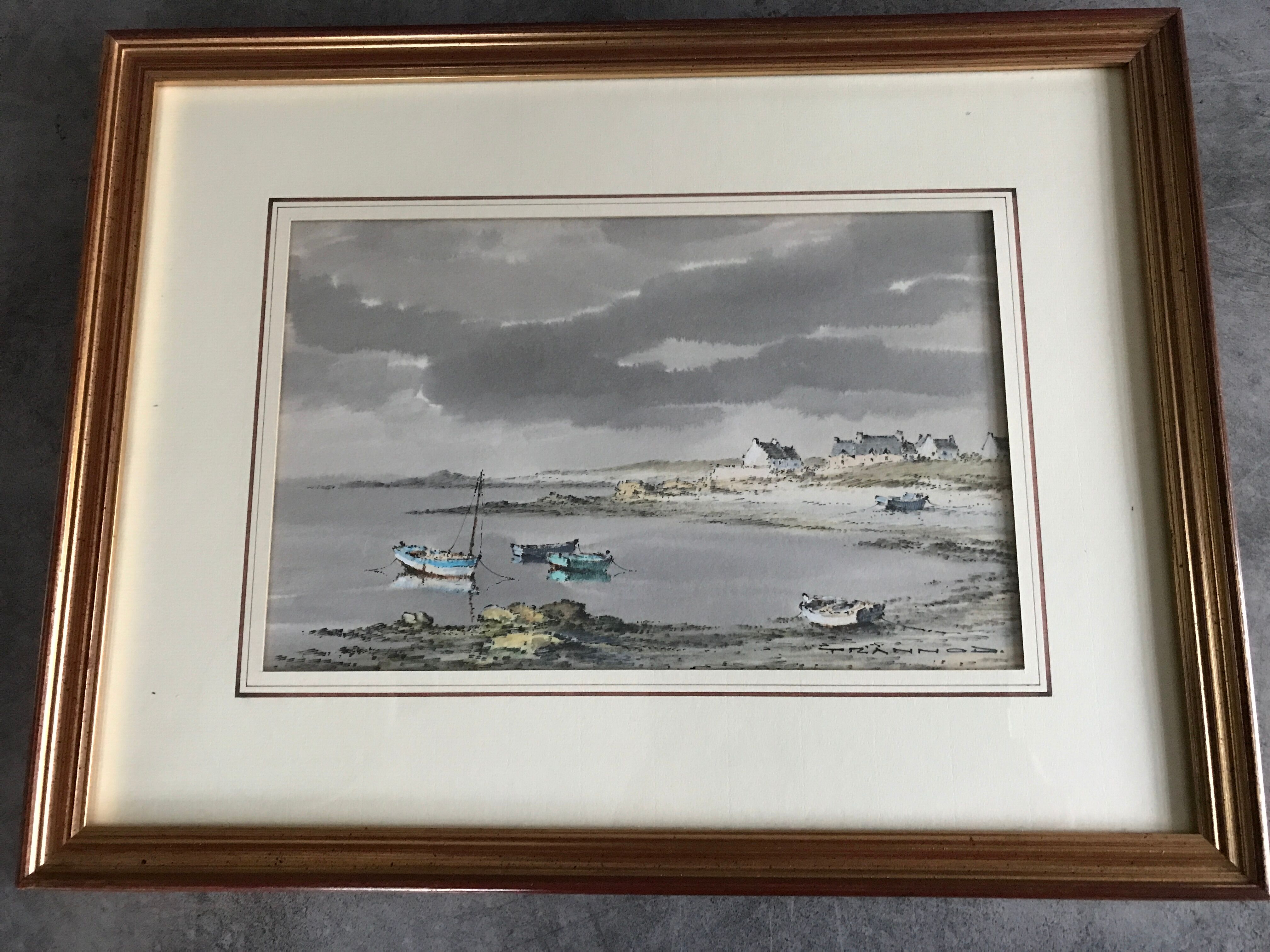 Aquarelle marine signed trannod wood frame