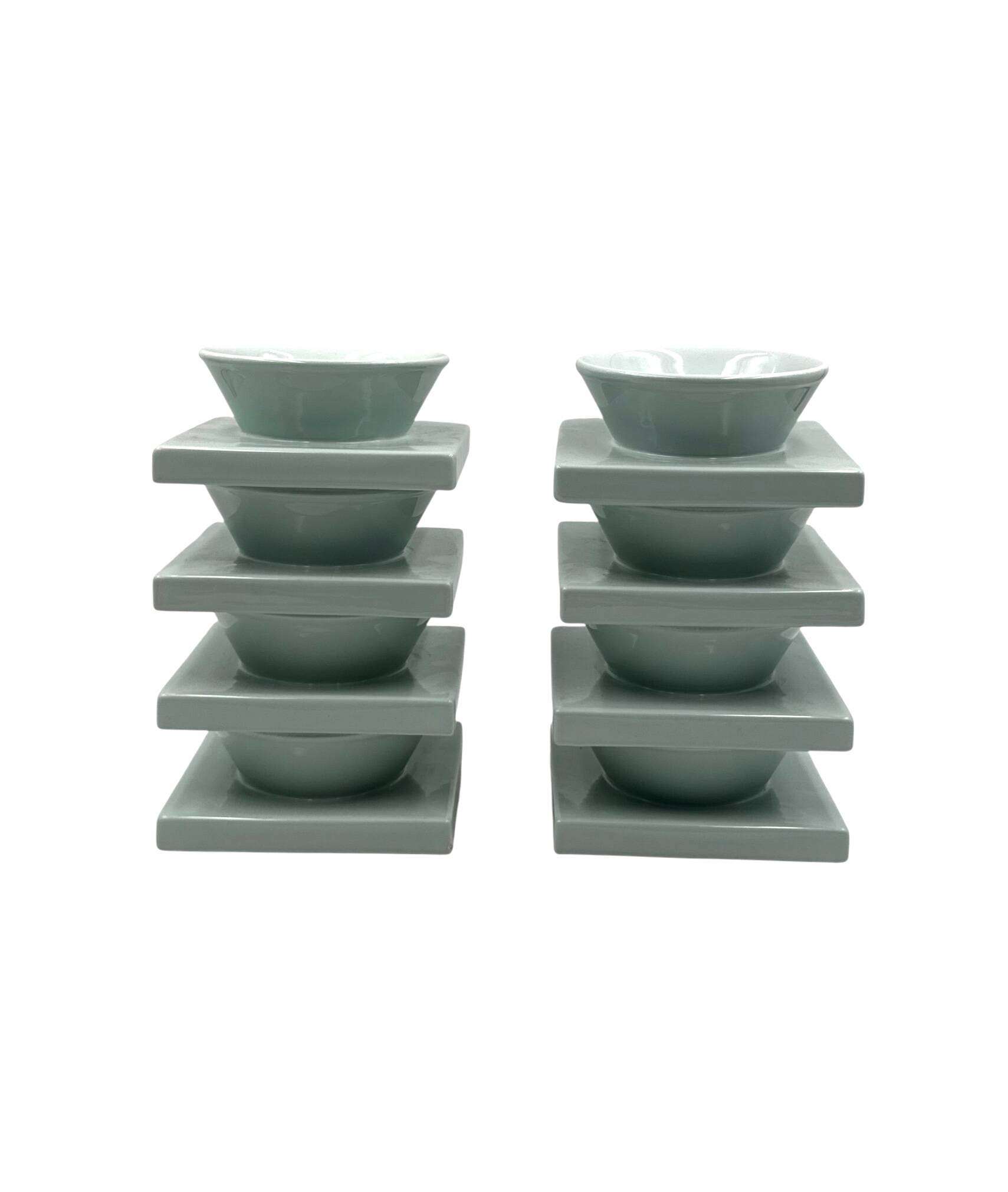 Set of 9 ceramic light blue ceramic bowls, I + I Italy, 1970s