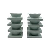 Set of 9 ceramic light blue ceramic bowls, I + I Italy, 1970s