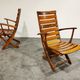 Pair of wooden folding garden chairs with table, 1950s