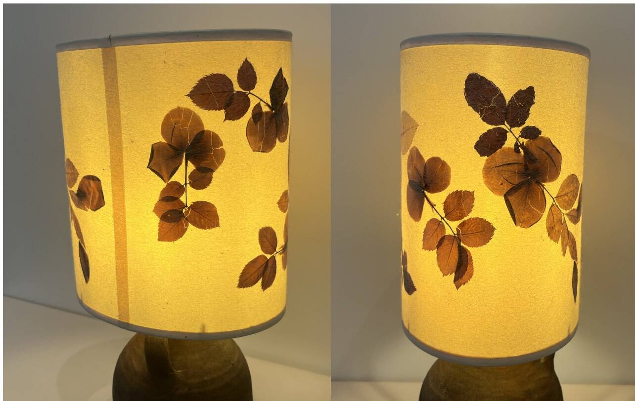 Vintage brutalist stoneware ceramic lamp base with dried flower shade