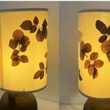 Vintage brutalist stoneware ceramic lamp base with dried flower shade