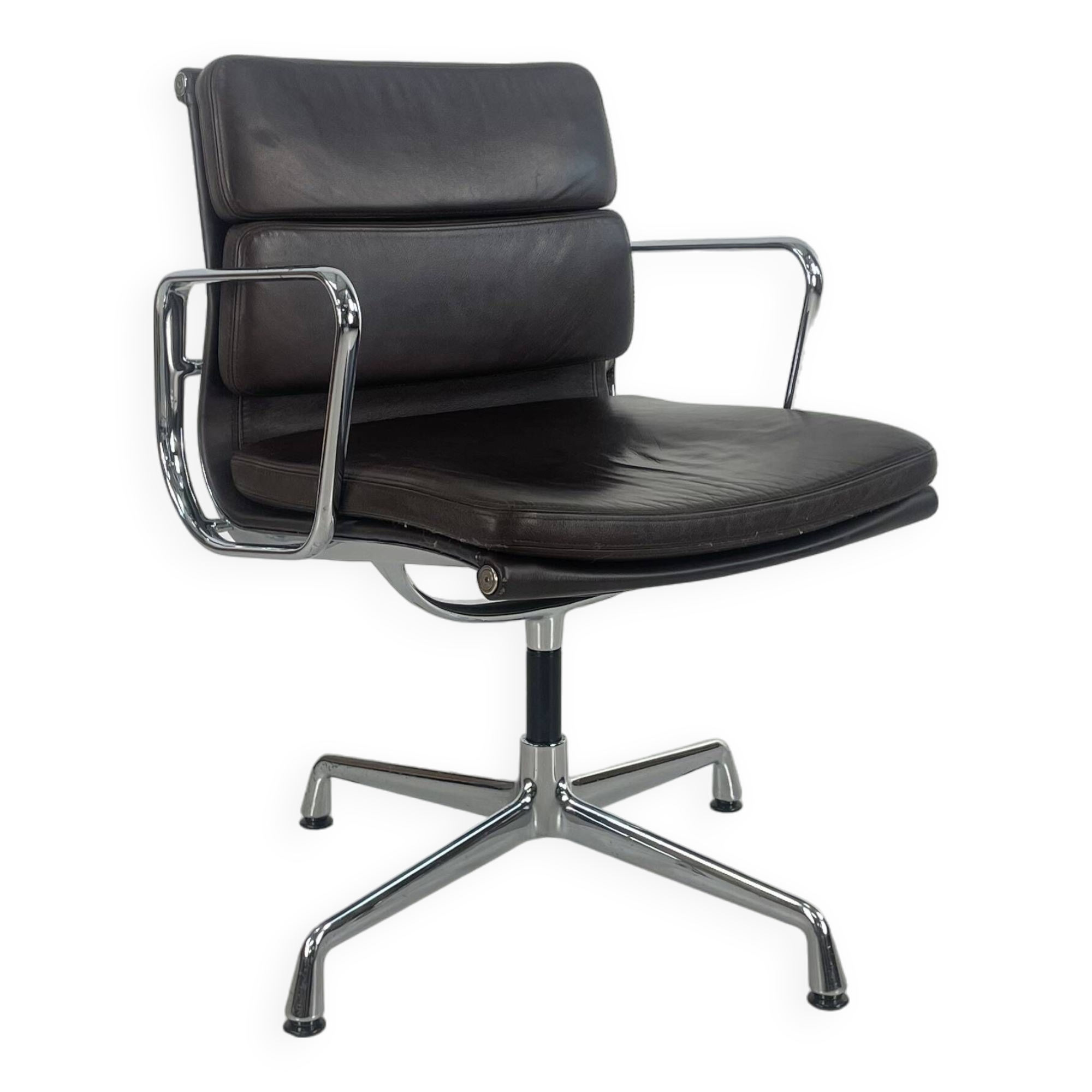 Eames brown leather EA 208 Soft Pad Group chair made by Vitra for Herman Miller