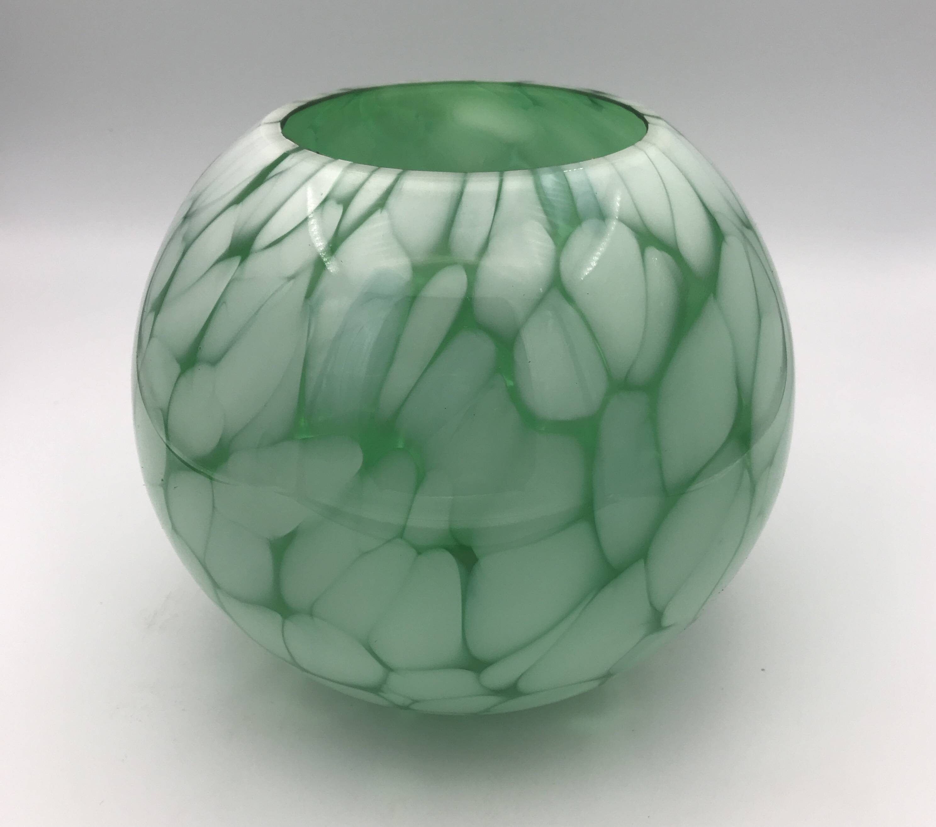 Vintage glass vase ball shape handmade alicja green and white