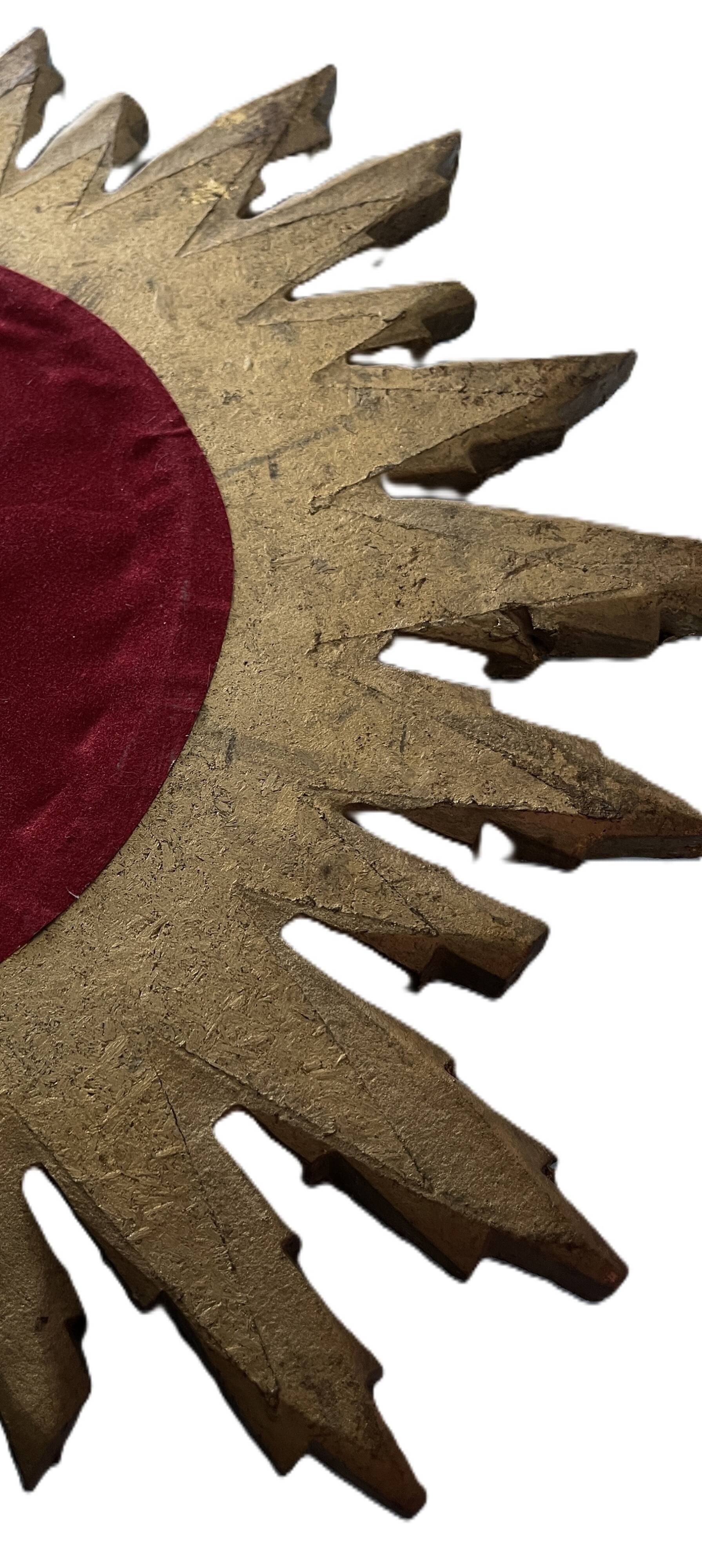 Golden Wooden Sun Mirror | Mid-20th Century - 48 cm