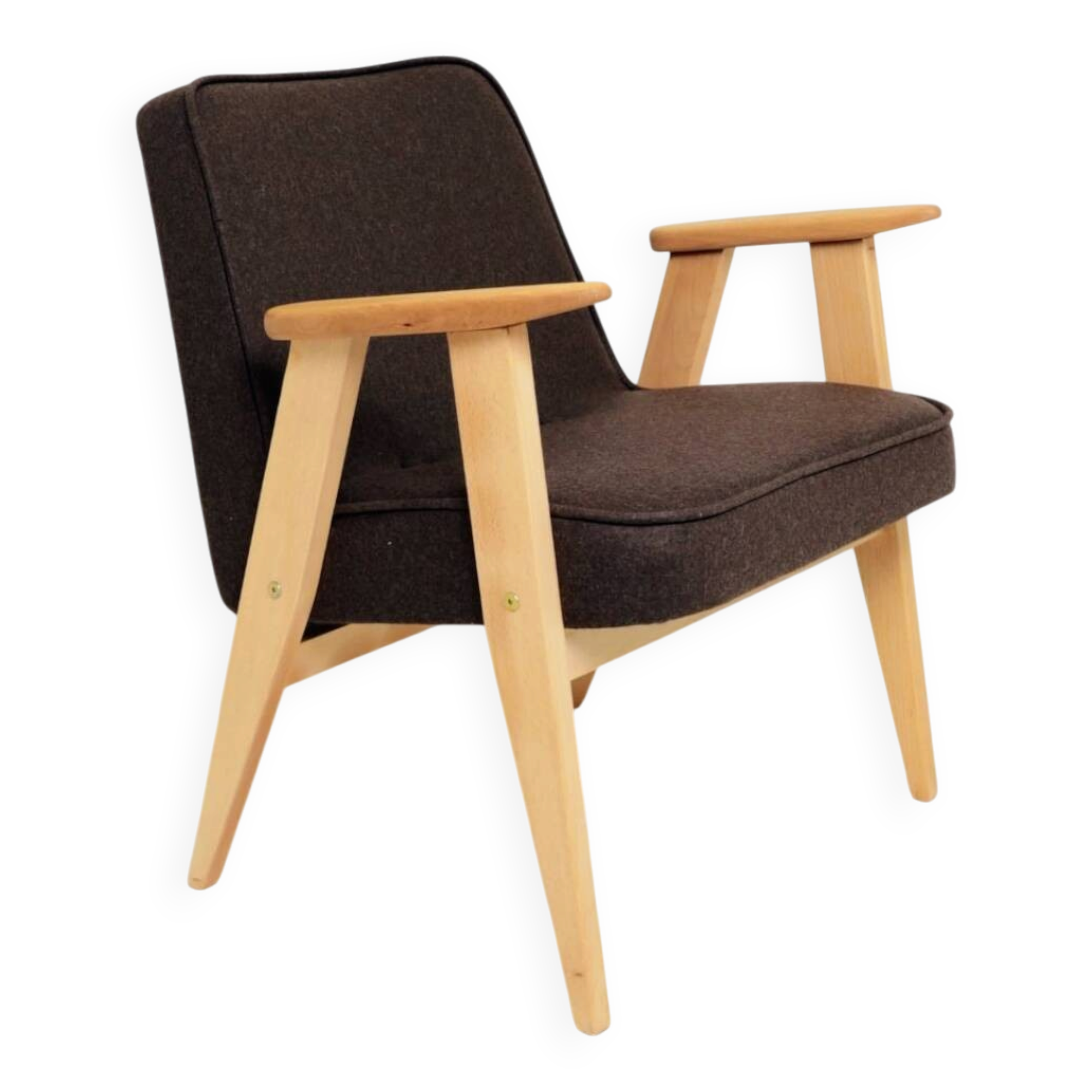 Scandinavian chocolate wool armchair designed by Chierowski