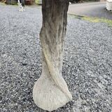 Cement garden table with trunk-shaped foot