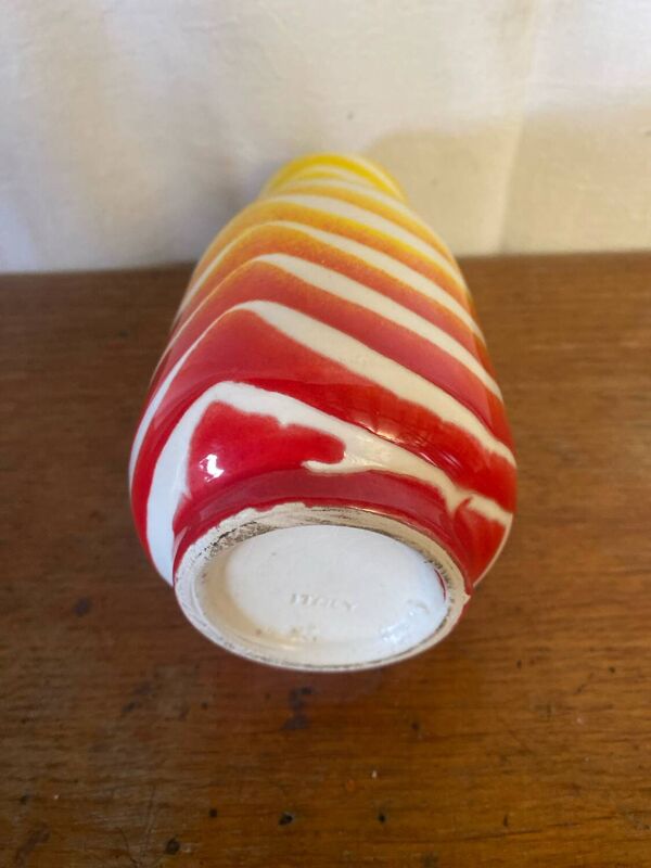 Vase Ancien POP ART Céramique Jaune Orange Rouge Made In Italy 70’s