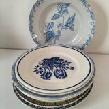 8 ironstone plates from the 19th century in blue camaïeu, mixed manufacturers.