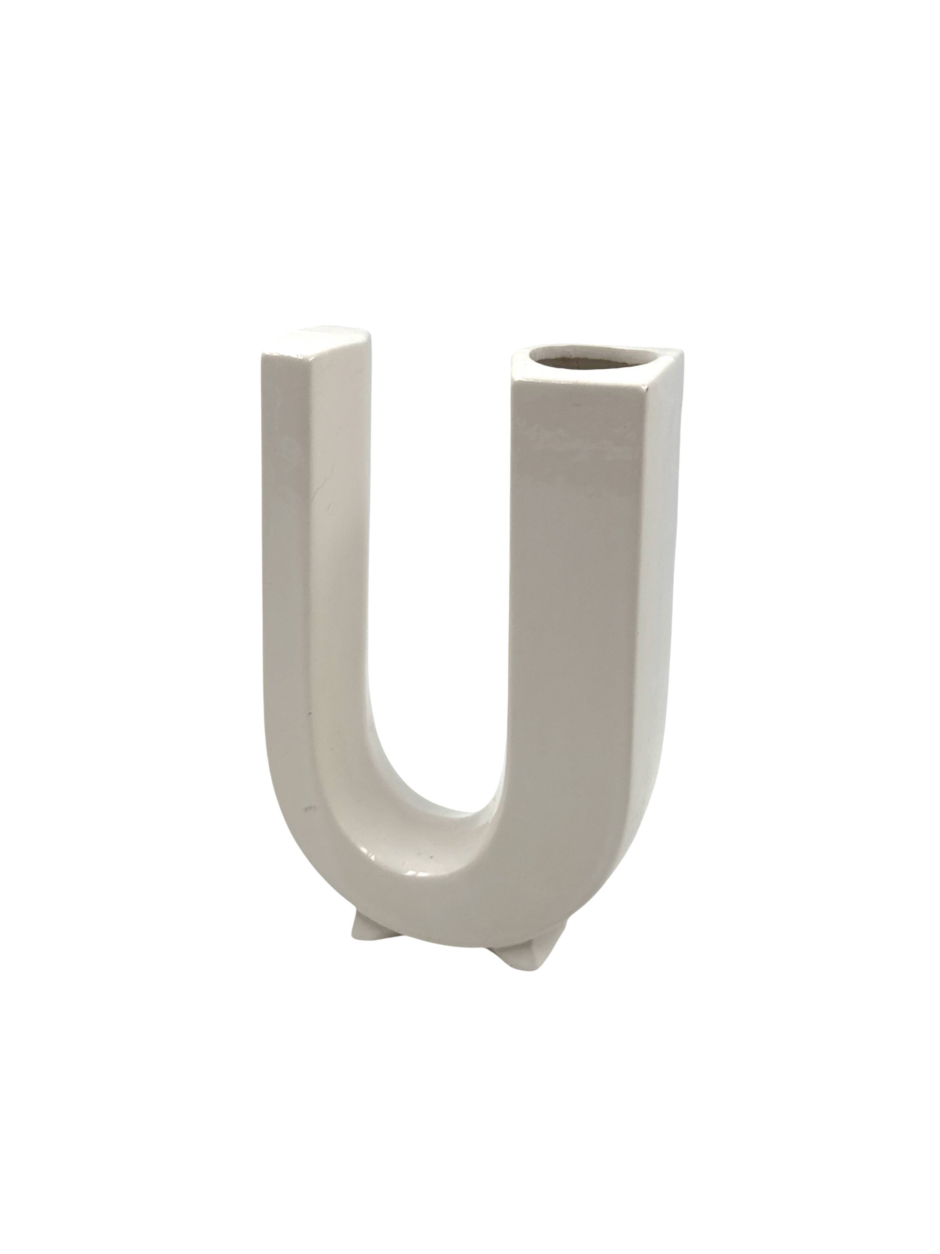 Space age U letter shaped solifleur vase, Marcel Radureau France 1970