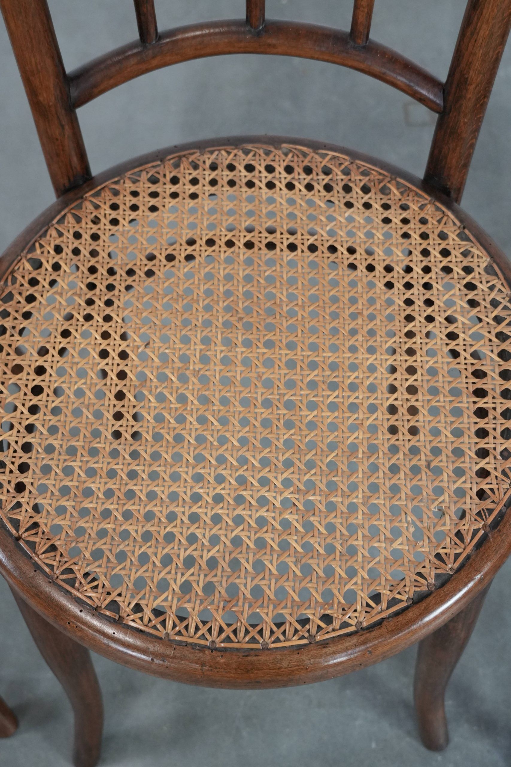Set of 4 vintage bistro chairs Jacob & Josef Kohn Wien with a wicker seat
