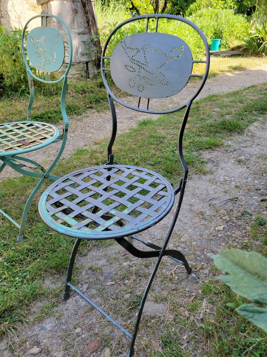 Wrought iron folding garden chairs