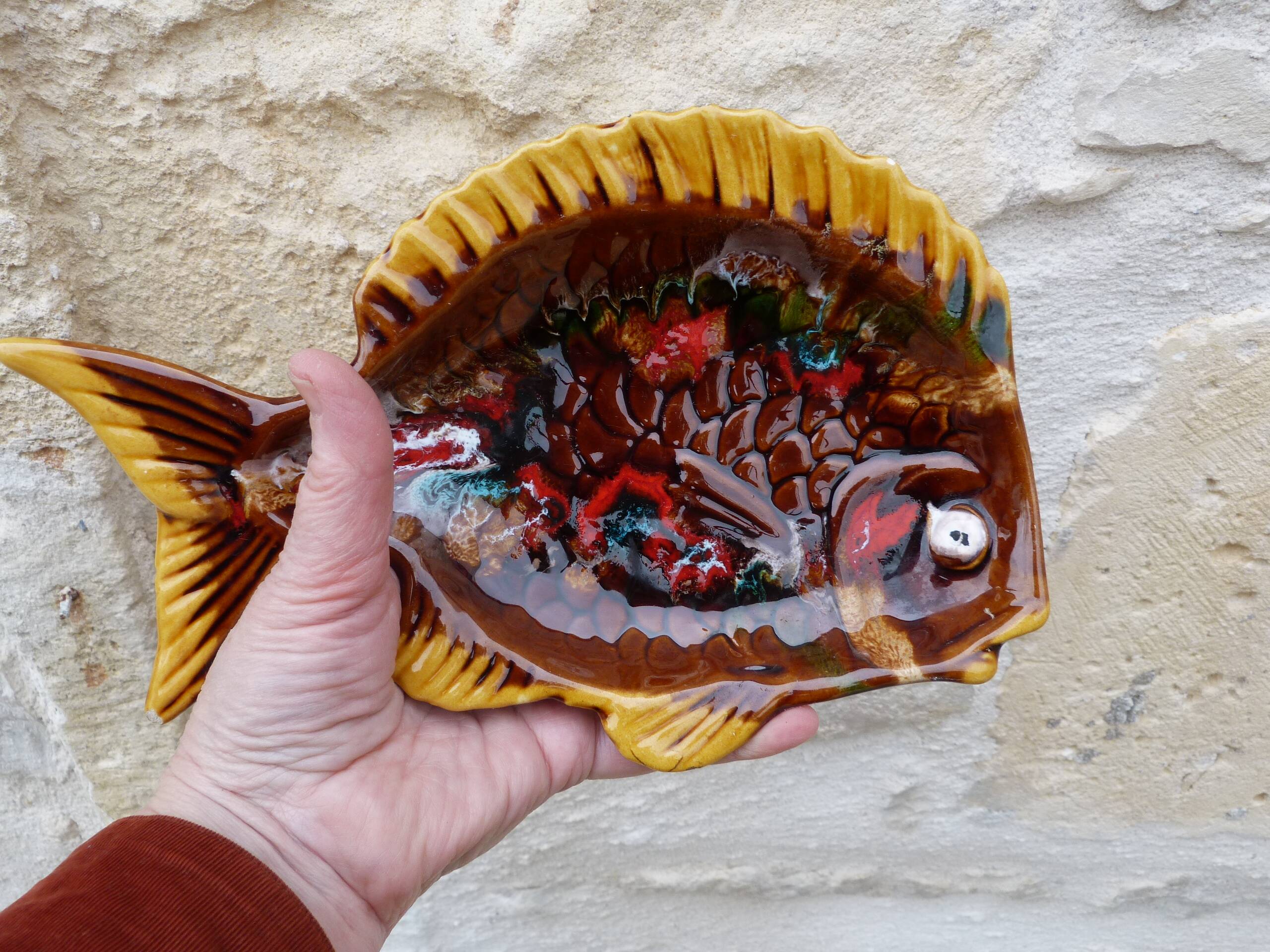 Vintage 1950 empty pocket dish in Vallauris ceramic Fish shape