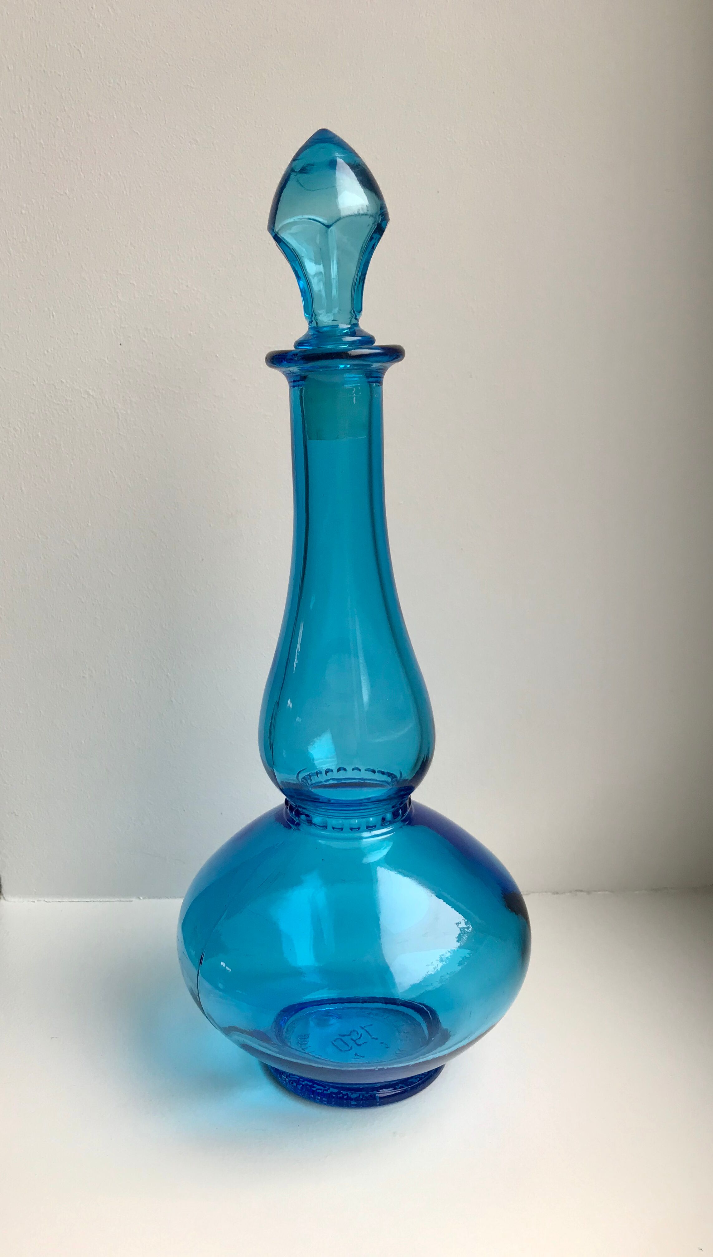 Turquoise blue carafe made in belgium 70s