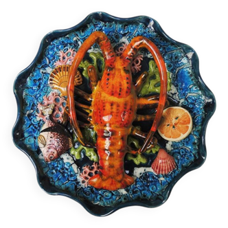 Assiette ancienne homard en barbotine