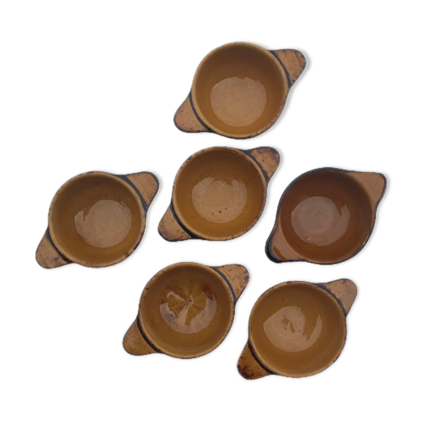 Series of 6 yellow bowls enamelled suls