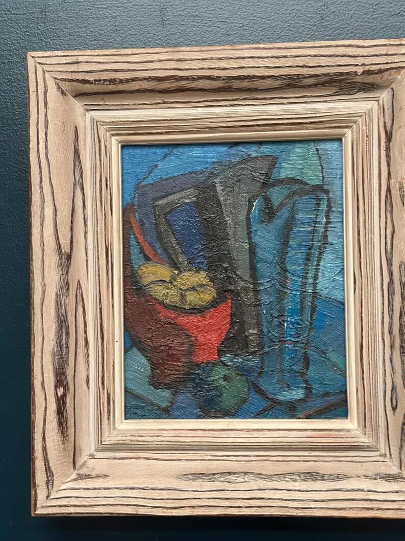 Original Swedish Oil on Panel - 'Still Life with Jugs and Fruits' by Stig Thiderman - Signed - Vintage - Framed