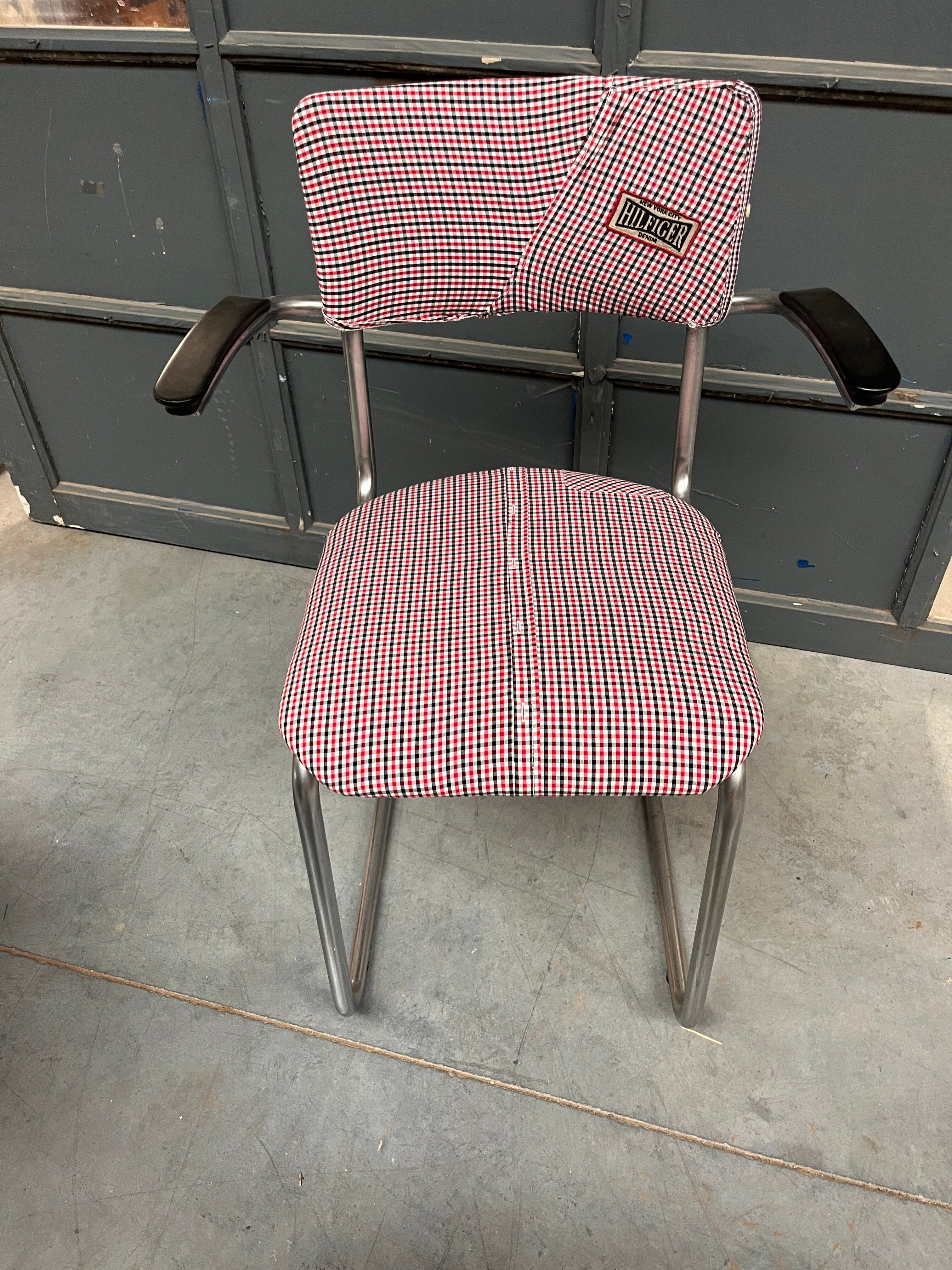 Set of 3 vintage cantilever chairs reupholstered.