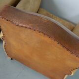 Pair of French Cognac Moustache Back Leather Club Chairs, 1940s