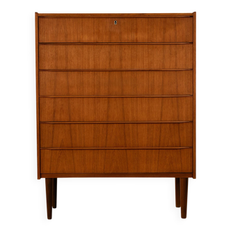 Commode en teck restaurée à six tiroirs
