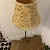 Brass tripod floor lamp with golden pompom lampshade 1960