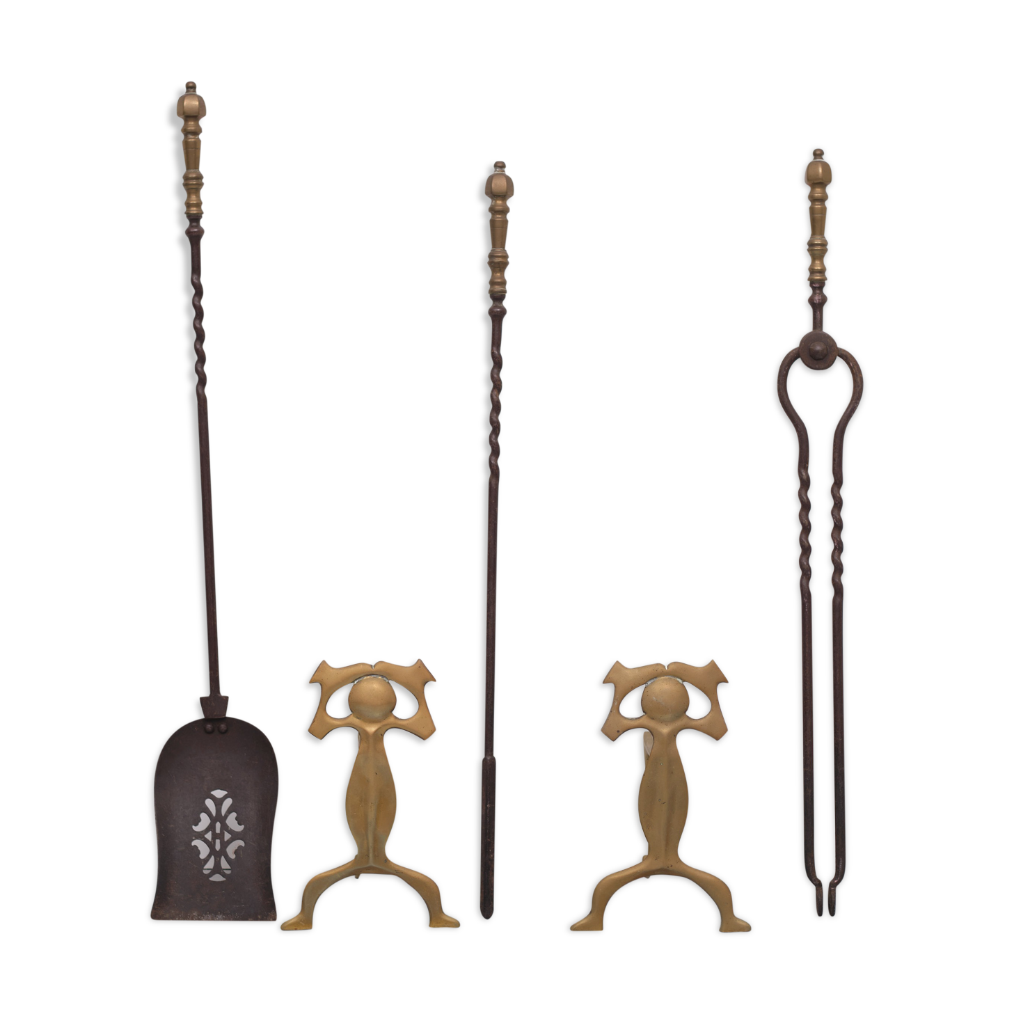 19 Century, Brass Fire Place Tools, Dutch