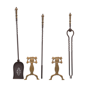 19 Century, Brass Fire Place Tools, Dutch