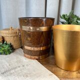 Champagne bucket in oak and brass, signed