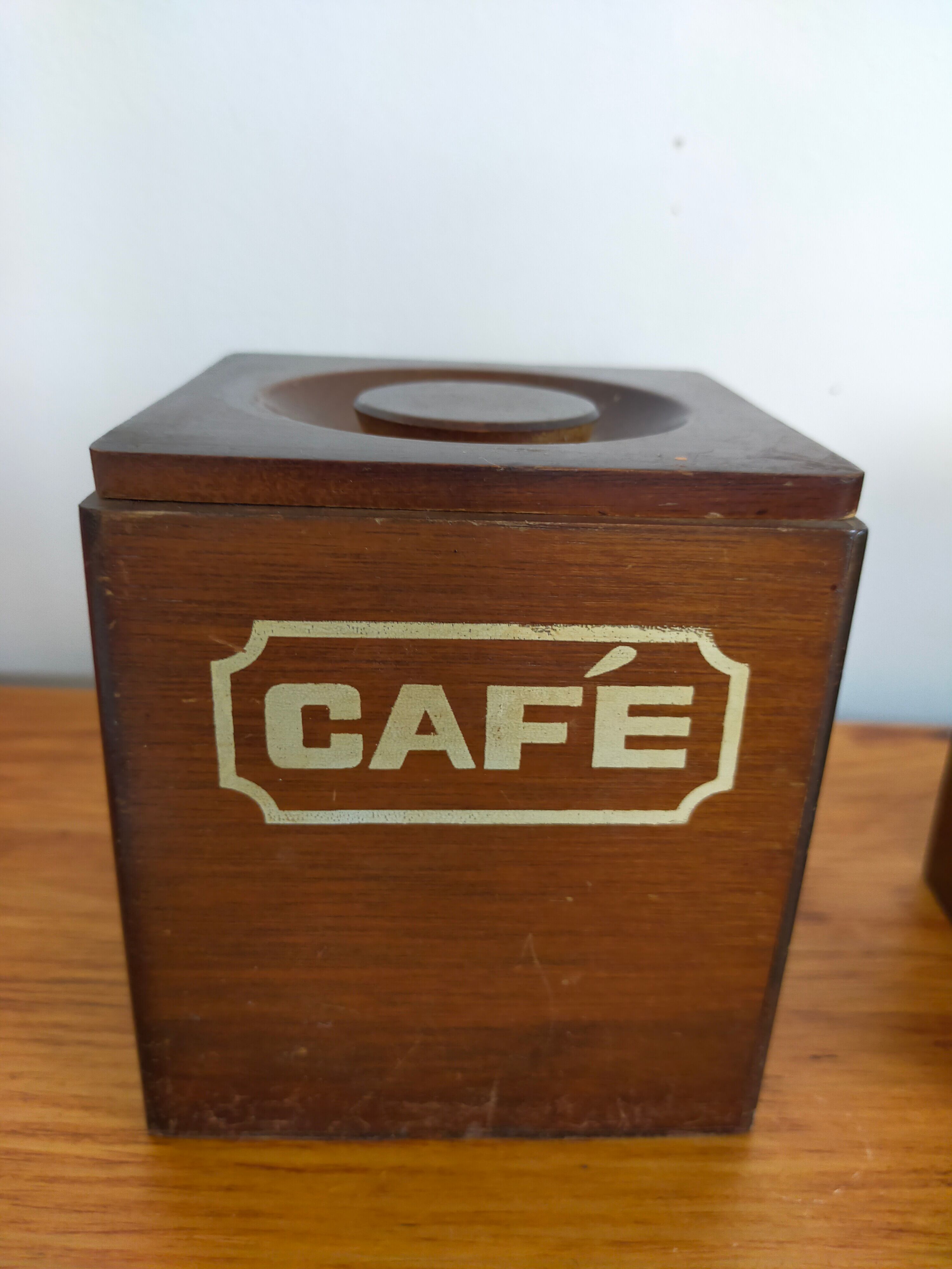 Vintage wooden spice boxes old coffee sugar